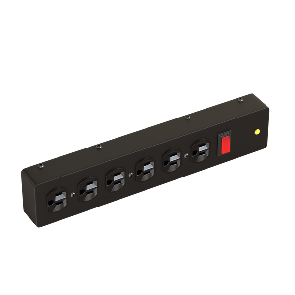 6-outlet surge strip, 15A, 1x6 configuration