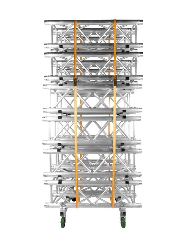 Truss cart with wheels and ratcheting straps