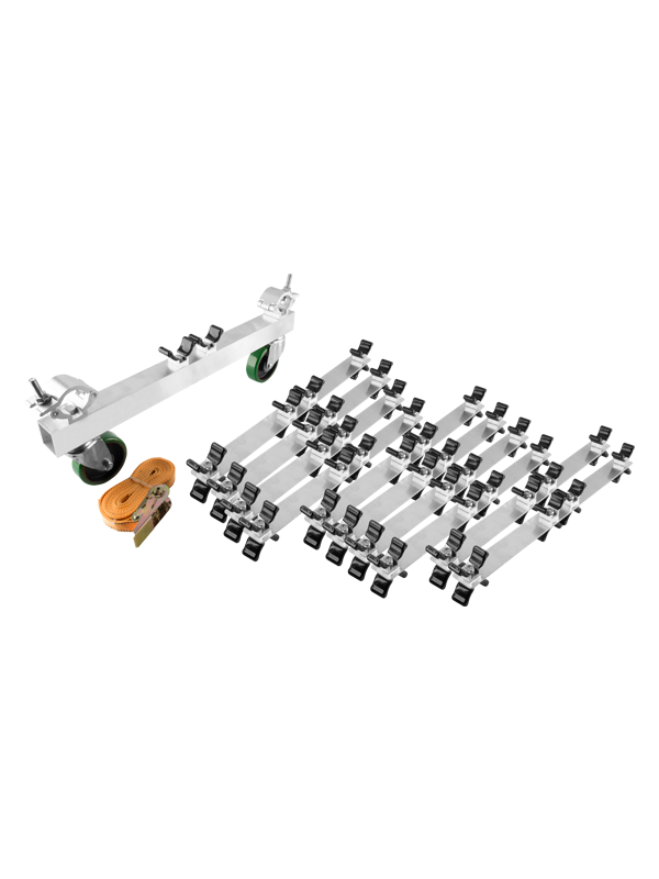 Truss cart with wheels and ratcheting straps