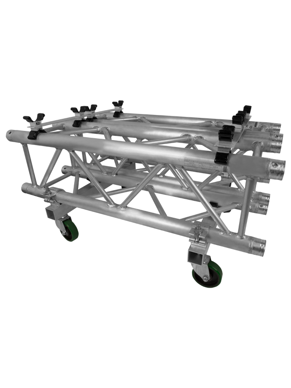 Truss cart with wheels and ratcheting straps