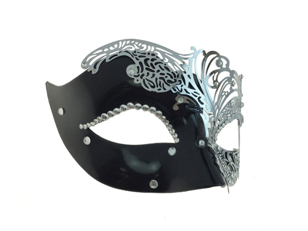 Half and Half Black Mask with Silver Laser Cut