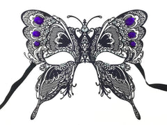 Black Laser Cut Butterfly Mask with Purple Rhinestone